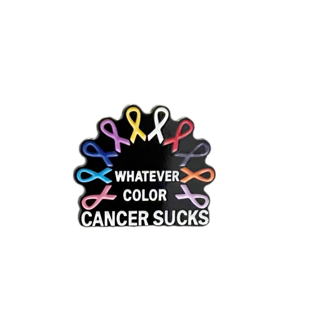 “Whatever Color Cancer Sucks” Awareness Ribbon Enamel Pin - Picture 2 of 2